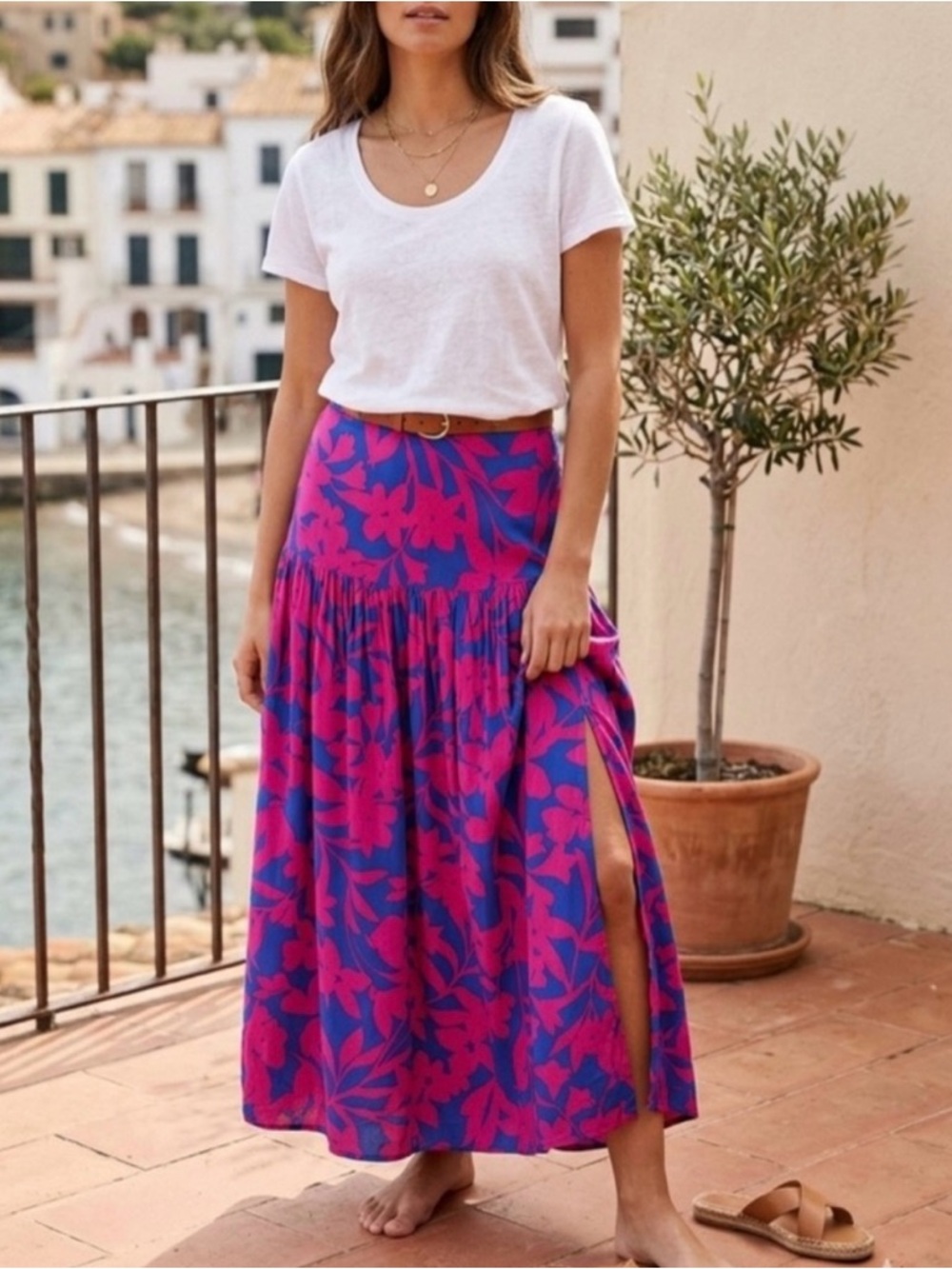 Abel the Label Bold Floral Maxi Skirt in Blue and Hot Pink, Statement Summer